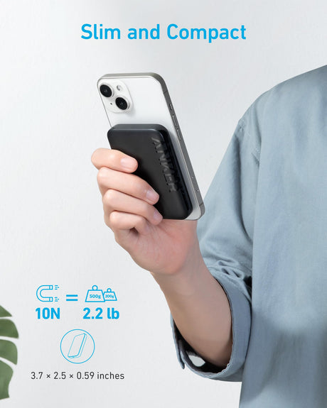 Black Anker 321 MagGo PowerCore Magnetic 5K portable battery for charging compatible devices