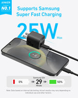 Black Anker 25W compact charger with USB-C port, designed for fast and efficient device charging.