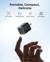 Anker Nano 45W charger with black USB-C to USB-C cable, compact and portable for fast device charging.