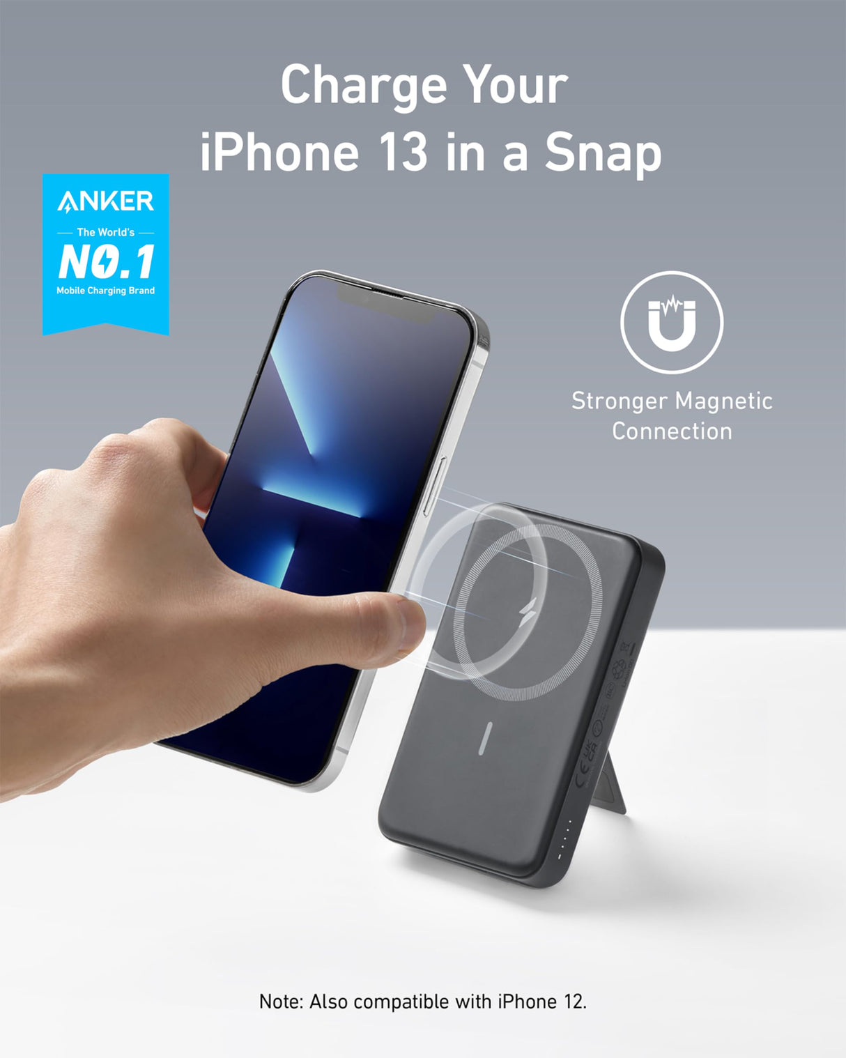 Anker 633 Magnetic Battery charging device in black, showing its sleek design and magnetic connection feature for portable charging.
