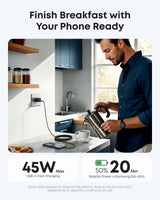 Black Anker Nano 45W charger with USB-C to USB-C cable, compact fast-charging power adapter for smartphones and devices