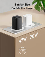 Black Anker 523 Nano 3 47W charger with compact design and USB-C port, ideal for fast device charging.
