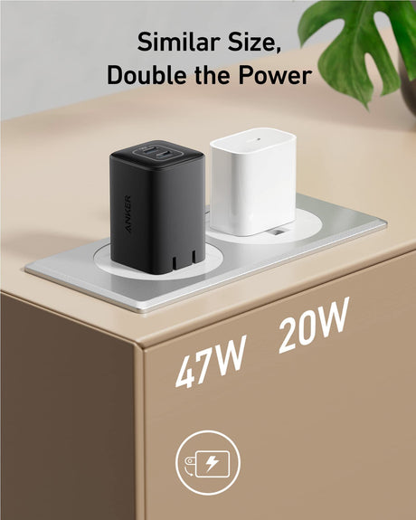 Black Anker 523 Nano 3 47W charger with compact design and USB-C port, ideal for fast device charging.