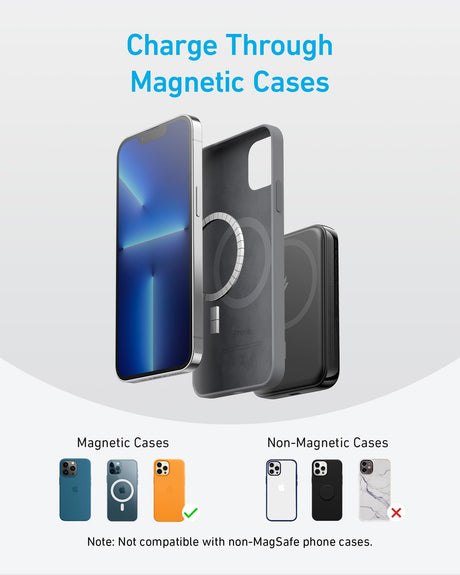 Black Anker 321 MagGo Battery PowerCore Magnetic 5K for charging, compact design, with magnetic attachment for easy use.
