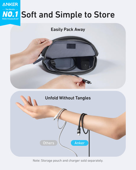 Black Anker USB-A to USB-C braided cable, 3 ft, showing durable upcycled design and secure connectors.