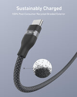 Black Anker USB-A to USB-C cable, 3-foot upcycled braided design, durable and flexible for charging and data transfer.