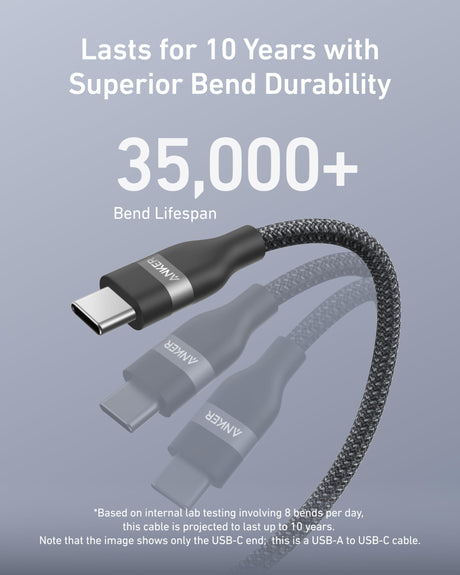 Anker black 6-foot USB-A to USB-C upcycled braided charging cable on a white background