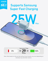 Blue Anker 25W compact USB-C charger with sleek design and fast charging capabilities.
