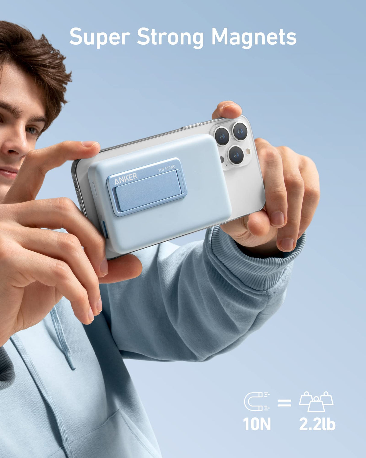 Anker 633 Magnetic Battery charger in blue, compact portable power bank with magnetic charging feature for smartphones.