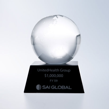 Clear Ocean Globe w/ Black Aluminum Base premium recognition award
