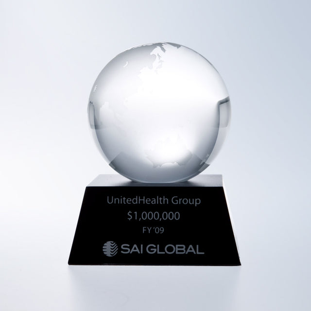 Clear Ocean Globe w/ Black Aluminum Base premium recognition award