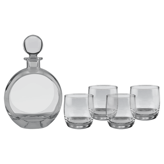 740 ML Polar Camel Round Decanter wth 4-10 oz. Round Rocks Glasses-Set of 4