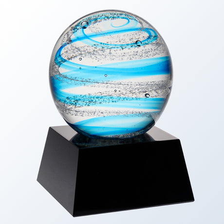 Blue Snow Globe with black base premium recognition award
