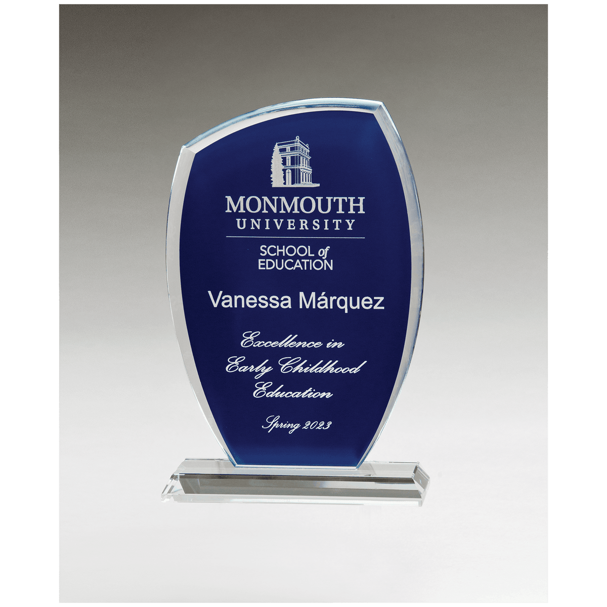 Tidal Series Painted Background Glass Award in blue