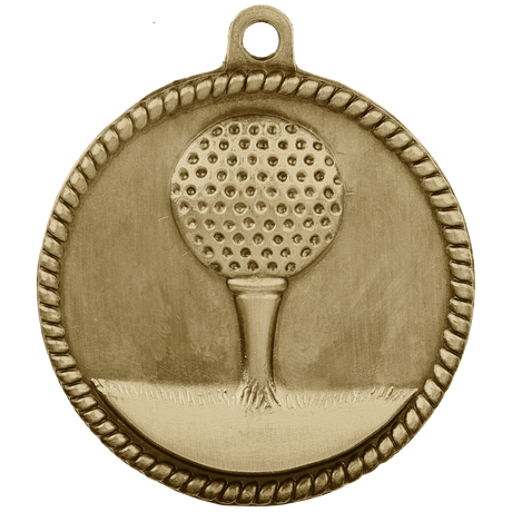 Golf High Relief Medal-Gold 2"