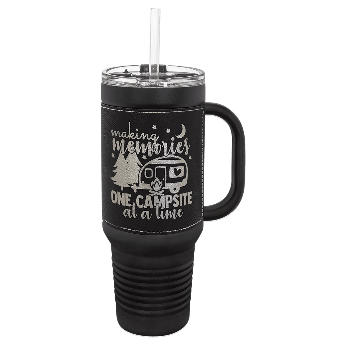 Polar Camel 40 oz. Leatherette Grip Travel Mug with Handle and Straw