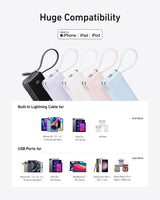 Anker Power Bank 10K Fusion with built-in Lightning cable, blue color, portable rechargeable battery for charging devices.