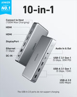 Anker 563 USB-C Docking Station for charging, featuring multiple ports in a sleek design, ideal for connecting multiple devices.