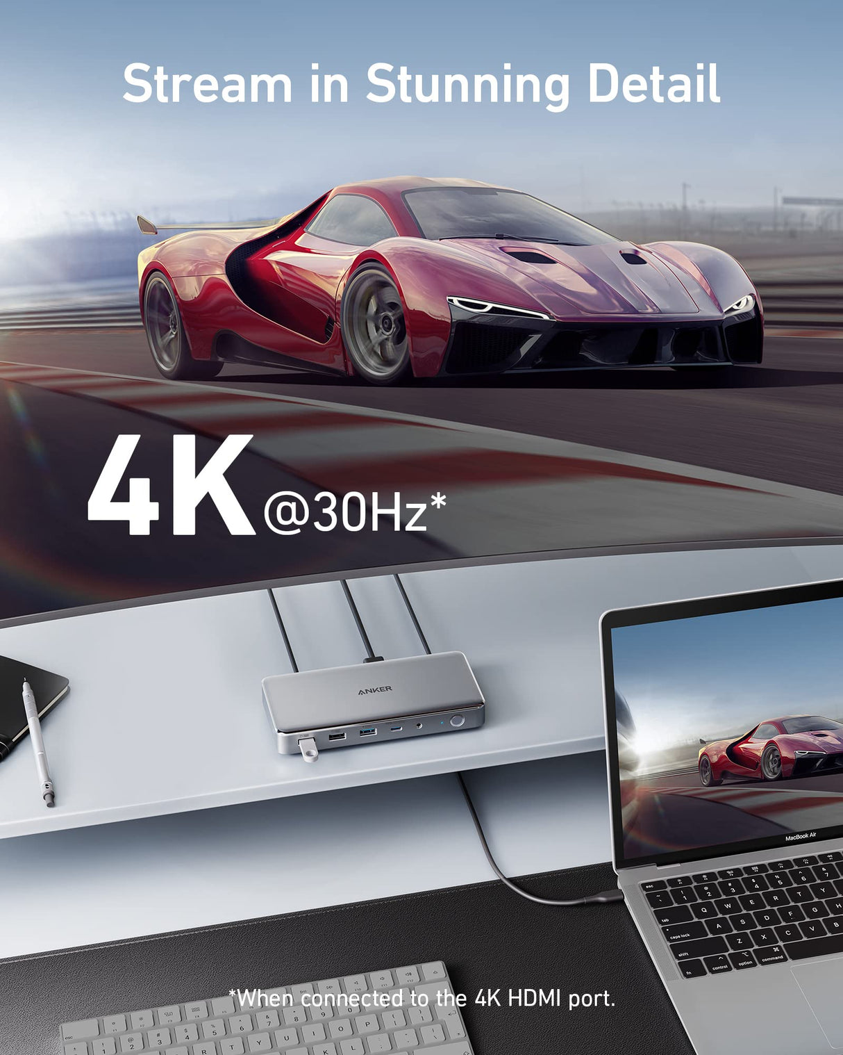 Anker 563 USB-C Docking Station with charging port, showing ports and sleek black design for versatile device connectivity.