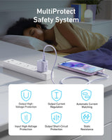 Anker 25W compact mauve USB-C charger with sleek design and foldable prongs for convenient travel.
