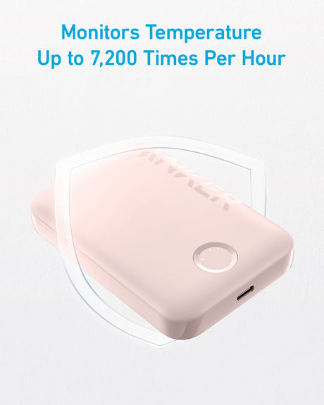 Pink Anker 321 MagGo PowerCore Magnetic 5K portable charging battery, compact with magnetic attachment for convenient charging.