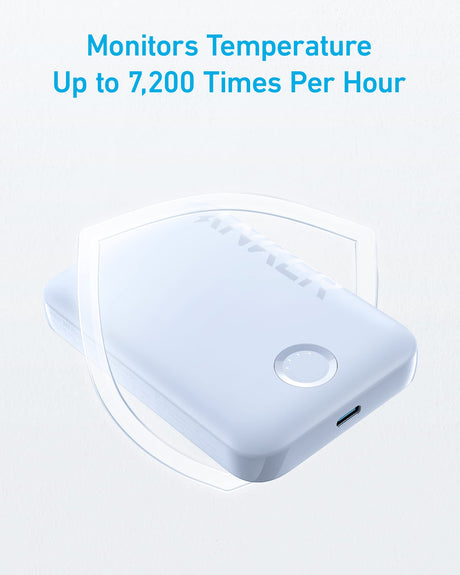 Anker MagGo PowerCore Magnetic 5K portable battery in purple, designed for charging devices with magnetic attachment.