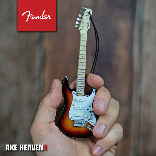 6-inch Fender Sunburst Stratocaster guitar ornament by AXE HEAVEN, detailed mini guitar replica for holiday decoration.