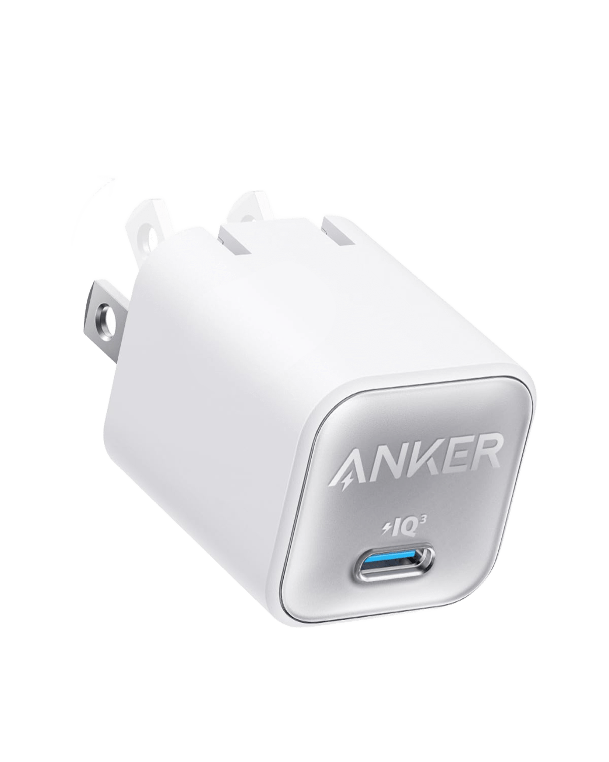 Anker Nano 30W white charging adapter with compact design and USB-C port for fast device charging.