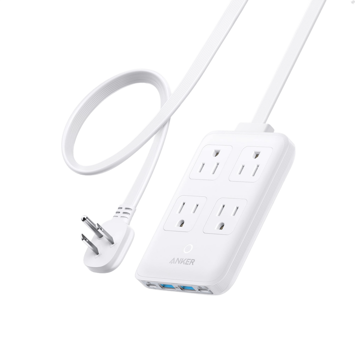White Anker 8-in-1 charging station with 20W power output, featuring multiple ports for versatile device charging.