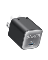 Anker Nano 30W charger in black, compact charging device with USB-C port for fast charging.