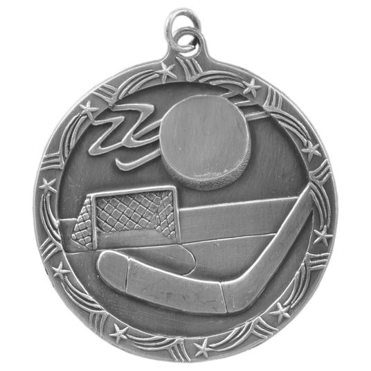 Hockey Shooting Star Medal-Silver 2 1/2"