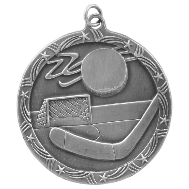 Hockey Shooting Star Medal-Silver 2 1/2"