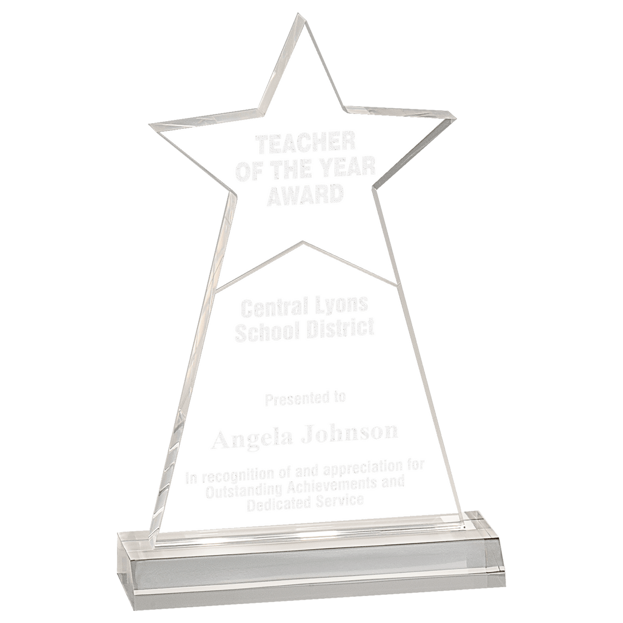 Clear Star Obelisk Acrylic with 5 3/4" inch Base
