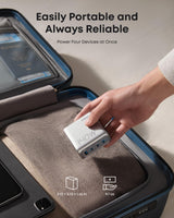 Anker 140W 4-port USB-C charger with cable, silver color, featuring multiple charging ports and power delivery technology.