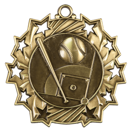 Baseball/Softball Ten Star Medal-Gold 2 1/4"