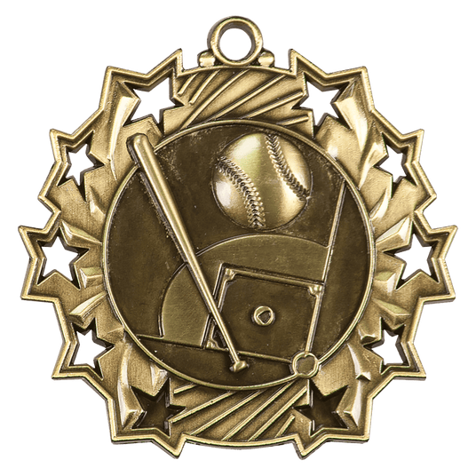 Baseball/Softball Ten Star Medal-Gold 2 1/4"