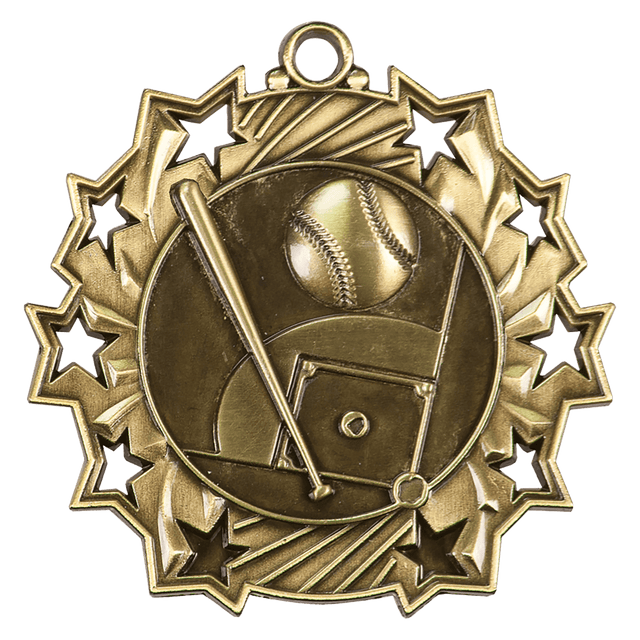 Baseball/Softball Ten Star Medal-Gold 2 1/4"