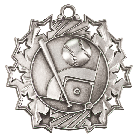 Baseball/Softball Ten Star Medal-Silver 2 1/4"