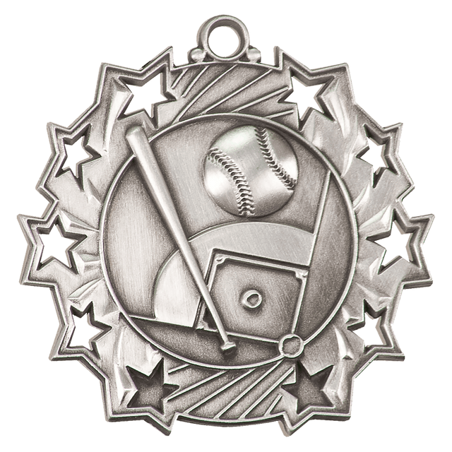Baseball/Softball Ten Star Medal-Silver 2 1/4"