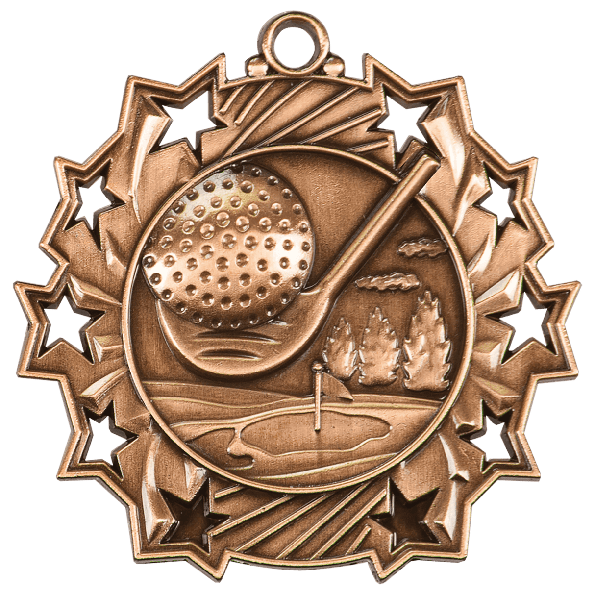 Golf Ten Star Medal-Bronze 2 1/4"