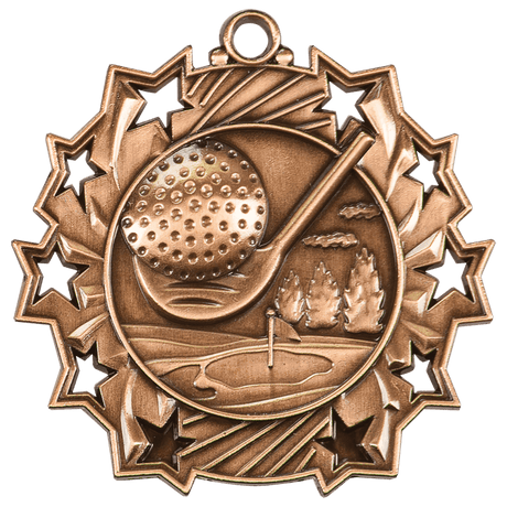 Golf Ten Star Medal-Bronze 2 1/4"