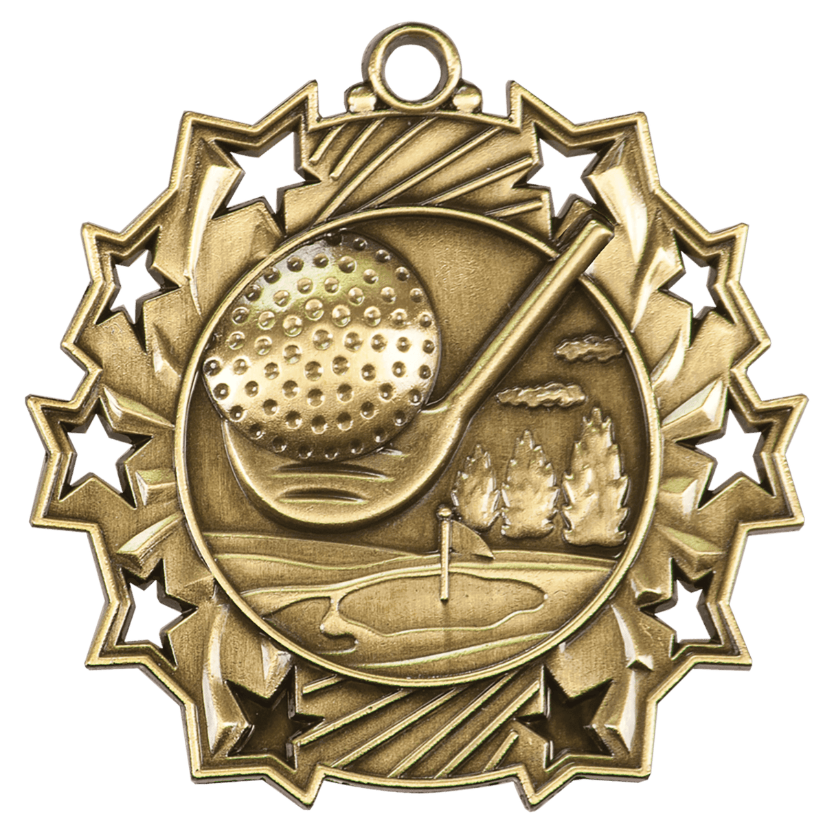 Golf Ten Star Medal-Gold 2 1/4"