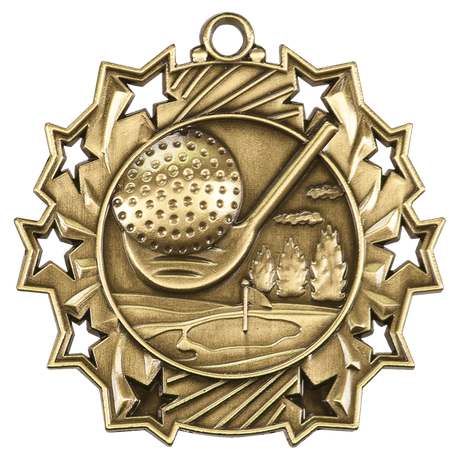 Golf Ten Star Medal-Gold 2 1/4"