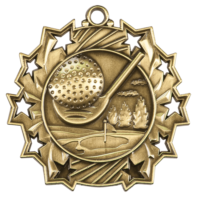 Golf Ten Star Medal-Gold 2 1/4"
