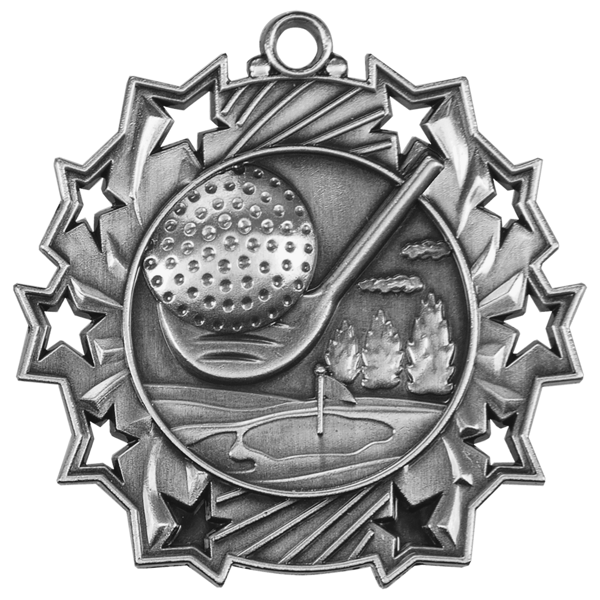Golf Ten Star Medal-Silver 2 1/4"
