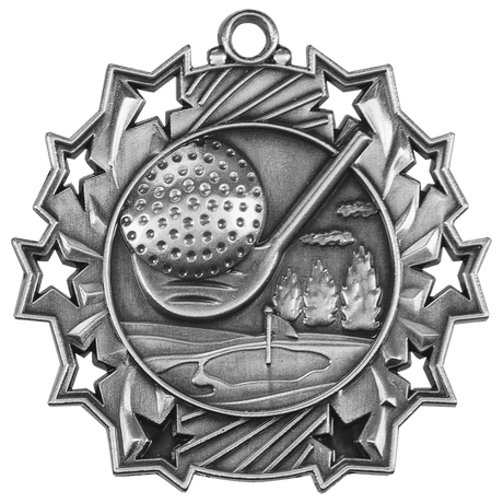 Golf Ten Star Medal-Silver 2 1/4"