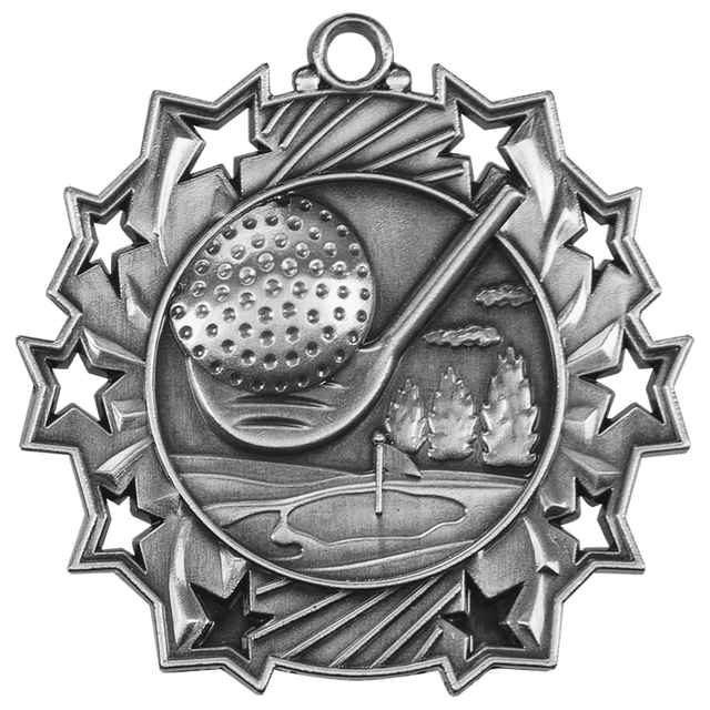Golf Ten Star Medal-Silver 2 1/4"