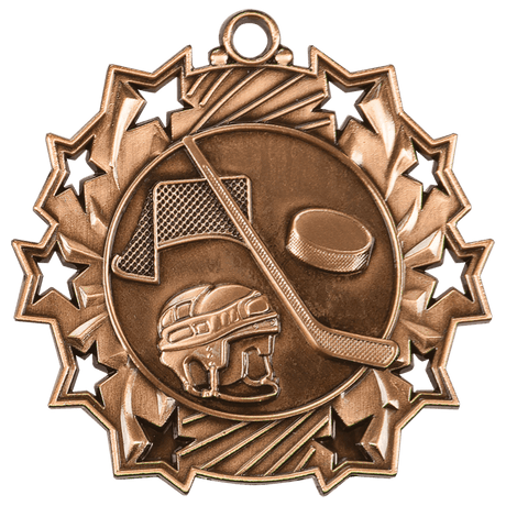 Hockey Ten Star Medal-Bronze 2 1/4"