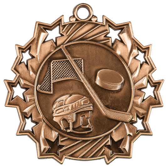 Hockey Ten Star Medal-Bronze 2 1/4"