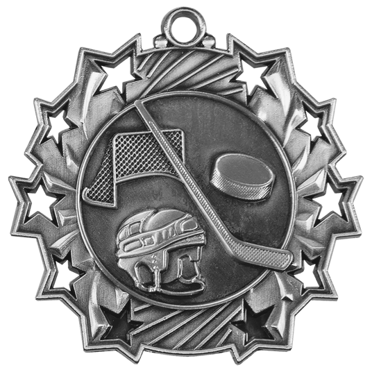 Hockey Ten Star Medal-Silver 2 1/4"